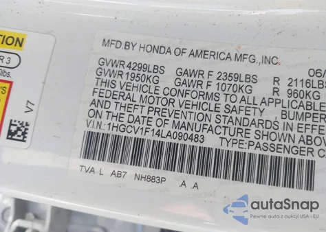 2020 Honda Accord Lx z USA, uszkodzony, nr VIN 1HGCV1F14LA090483